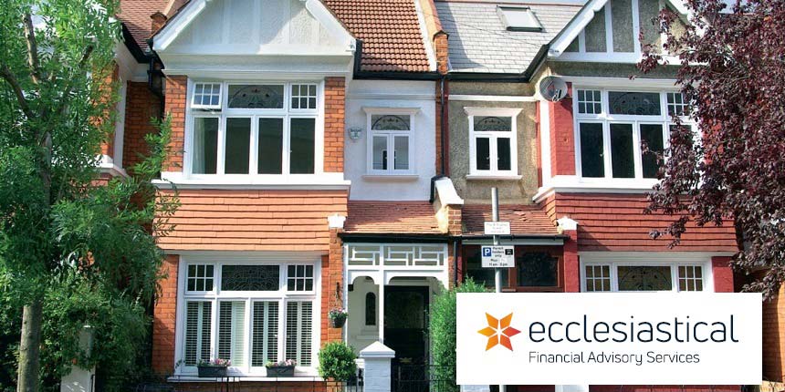 Picture of semi detached houses with Ecclesiastical Financial Advisory services logo in corner
