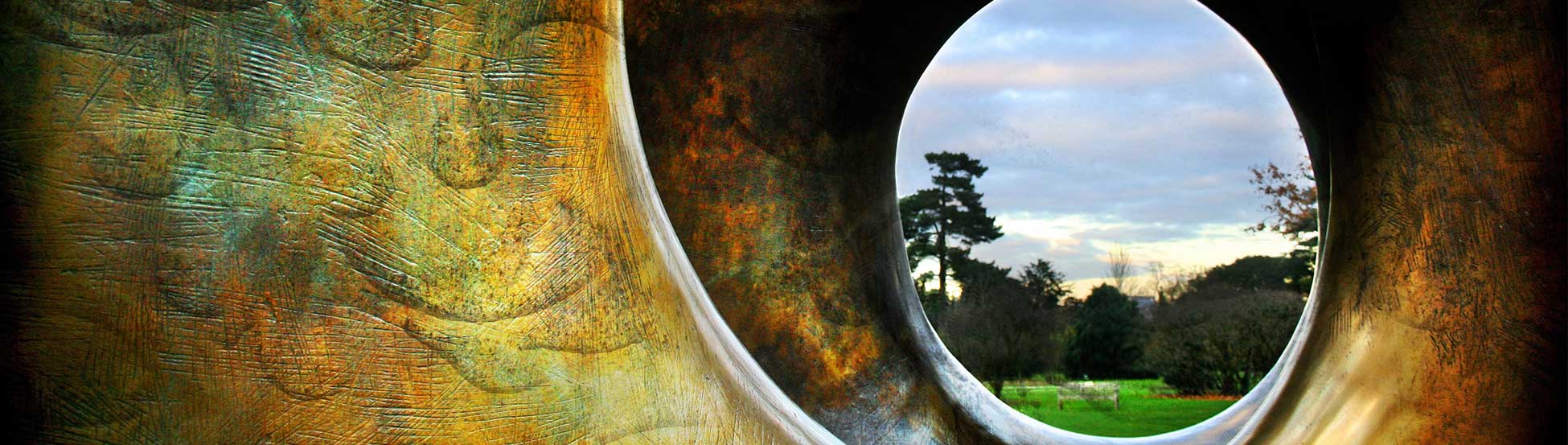 looking through circular hole in modern art 