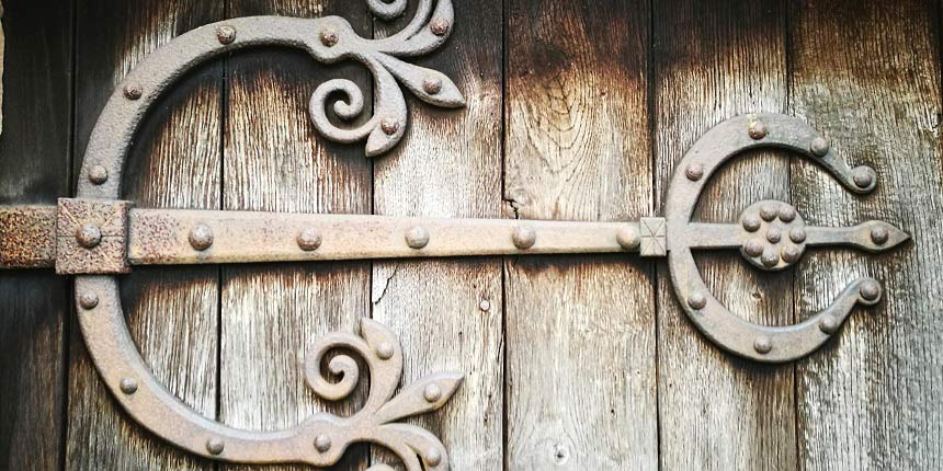 Closed churches wooden door