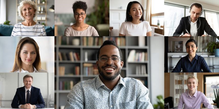 A diverse group of people meet for a video call
