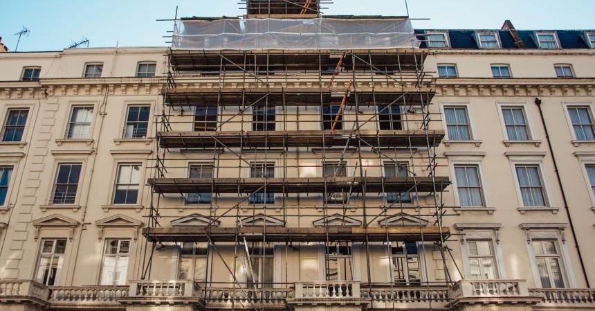 A beautiful heritage building covered in scaffolding