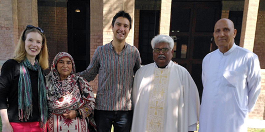 The Rev Heston Groenewald, Vicar of All Hallows Church in Leeds with friends