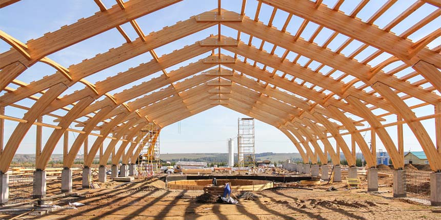 Wooden frame of new building under construction