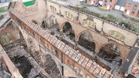 Collapsed roof view above